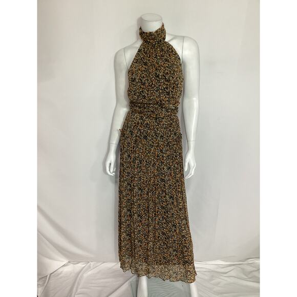 Shona Joy 'Paloma' Brown High Neck Cut Out Chiffon Midi Dress Size 6 - Picture 2 of 4